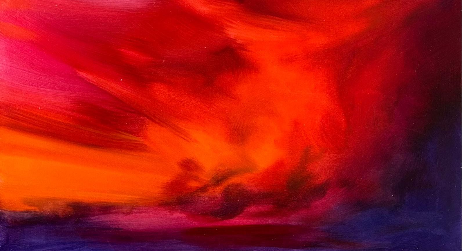 Abstraktes Gemälde in Rot und Orange mit Sonnenuntergangsstimmung zum Kaufen